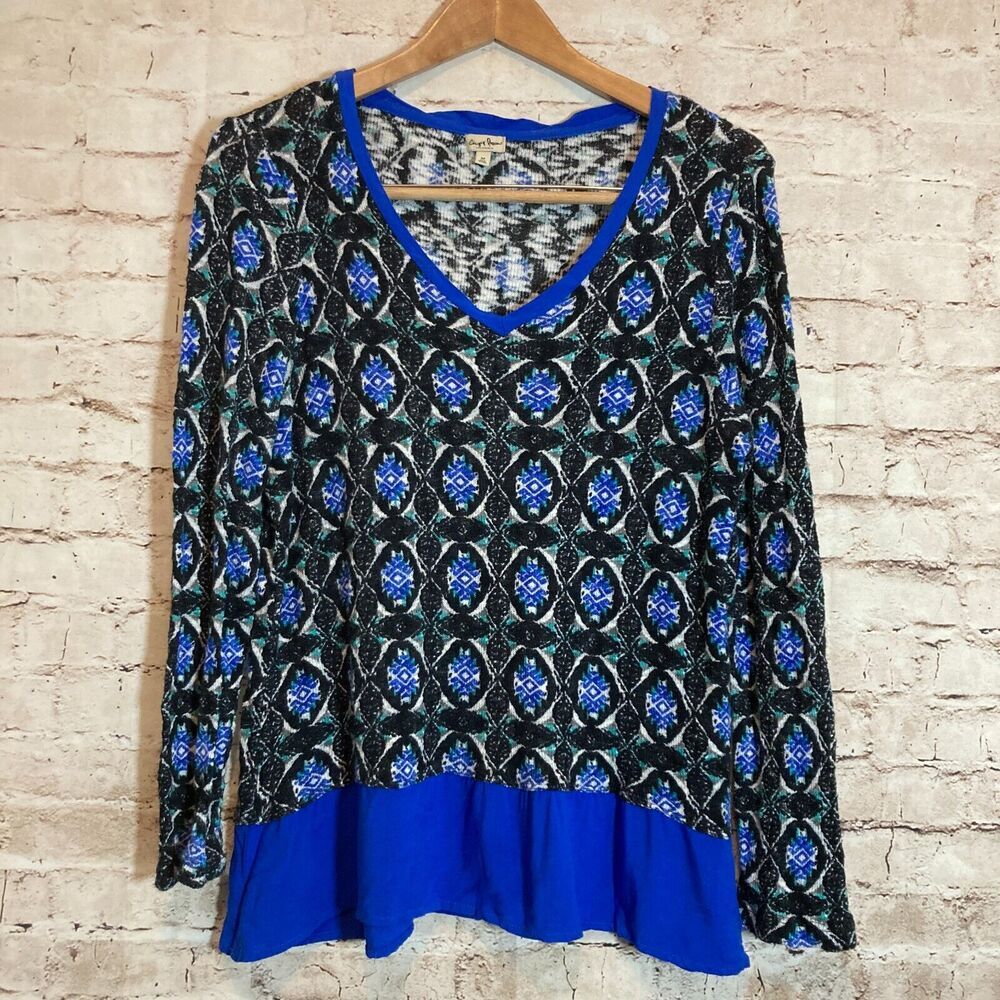 Chip & Pepper‎ Top Womens Medium Cobalt Blue Medallion Print Knit Stretch